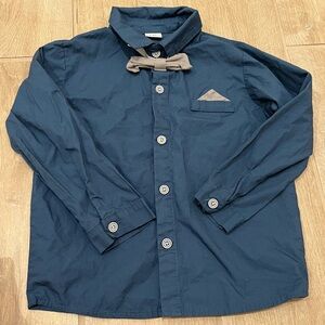Boys Navy Button-Up Shirt with Bow Tie 4-5T